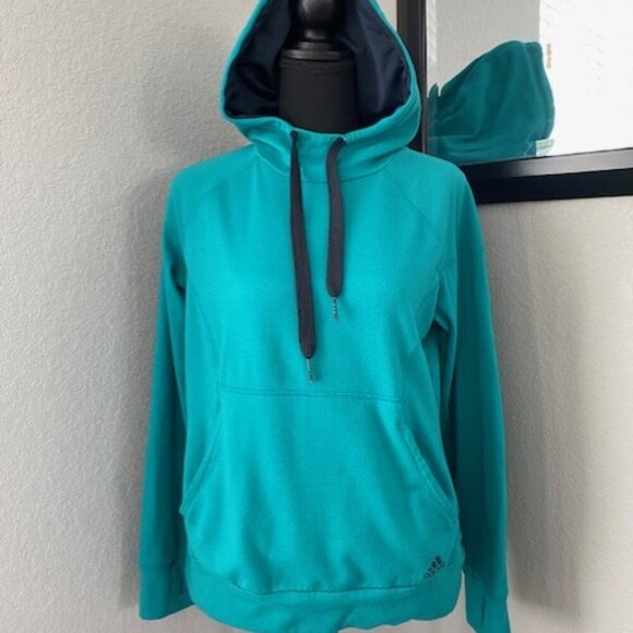 ADIDAS Microfleece Pullover Hoodie Teal XS - Picture 3 of 14